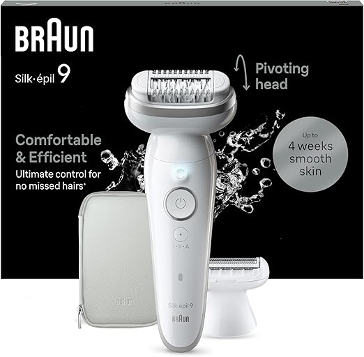 Braun Silk-épil 9, Depiladora Eléctrica Para Una Eliminación Del Vello Fácil, Piel Suave Duradera, 9-041, Blanca/Plateada