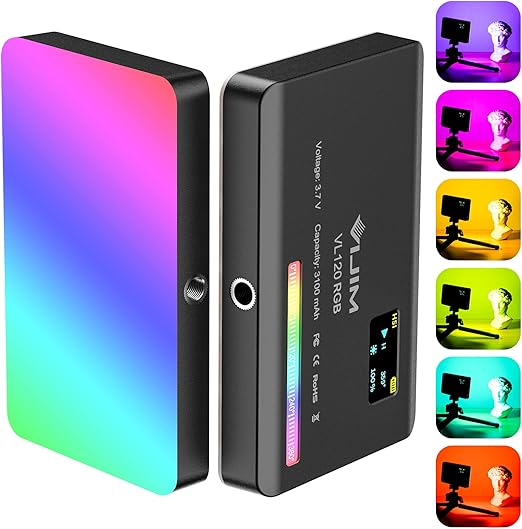 ULANZI VL120 RGB Luz de vídeo LED, luz de vídeo de 5" Regulable 2500K-9000K, luz de cámara con Soporte de Zapata fría, batería incorporada de 3100mAh, luz para fotografía de vídeo con cámara
