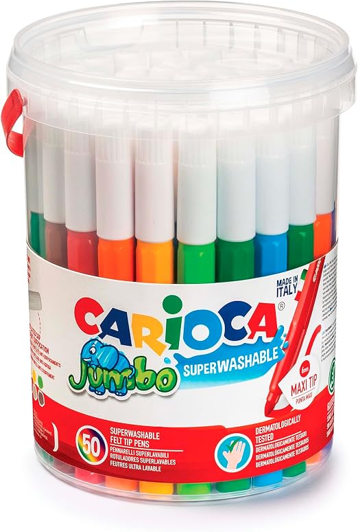 CARIOCA Jumbo - Bote 50 Rotuladores Punta Maxi 6 mm, Superlavables