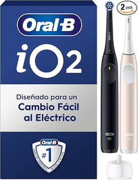 Oral-B iO 2 Pack de 2 Cepillos de Dientes Eléctricos Negro Noche y Rosa Suave, 2 Cabezales, 3 Modos De Cepillado, Sensor De Presión y Temporizador, Diseñados por Braun