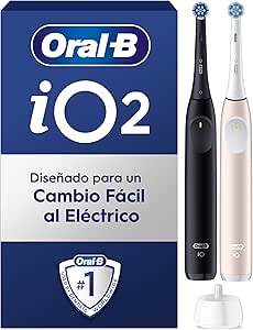 Oral-B iO 2 Pack de 2 Cepillos de Dientes Eléctricos Negro Noche y Rosa Suave, 2 Cabezales, 3 Modos De Cepillado, Sensor De Presión y Temporizador, Diseñados por Braun