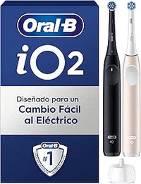 Oral-B iO 2 Pack de 2 Cepillos de Dientes Eléctricos Negro Noche y Rosa Suave, 2 Cabezales, 3 Modos De Cepillado, Sensor De Presión y Temporizador, Diseñados por Braun