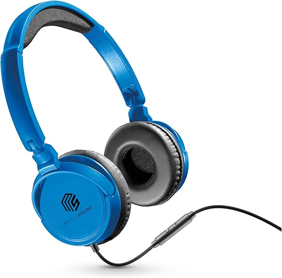 Music Sound | Headband con Cable Basic | Audífonos Auriculares Stereo Supraaurales Diadema Expandibles con Jack 3.5 mm y Micrófono - Plegable - Color Azul