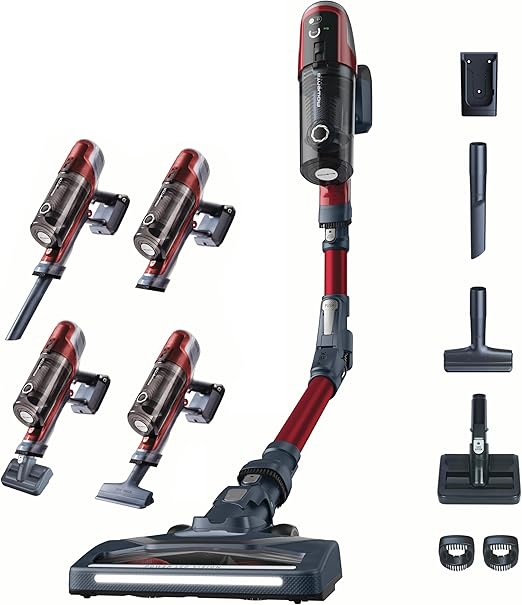 Rowenta XPert 6.60 Flex RH6471 - Aspiradora escoba sin cable, con 3 funciones en 1, autonomía de 45 minutos, batería de litio, tubo flexible, fácil acceso diferentes superficies, Color Negro/Rojo