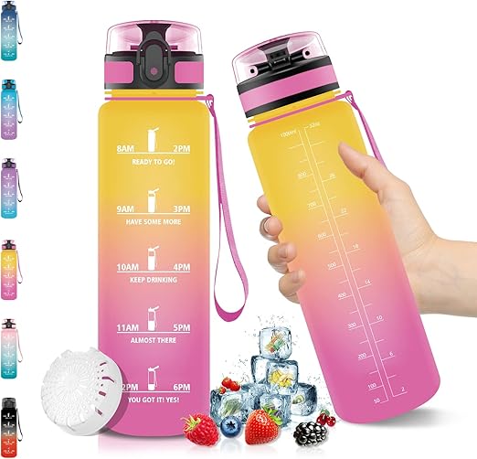 Vikaster Borraccia 1 Litro, Libre de BPA & A Prova di Perdita, Borraccia con Cannuccia, Reutilizables, Borraccia Motivazionale, Borraccia Palestra per Scuola, Palestra, Ufficio, Sport