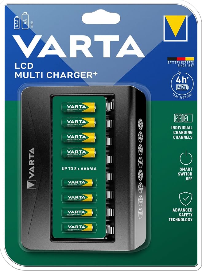 VARTA Cargador de Pilas, cargador para pilas AA/AAA recargables, hasta 8 pilas recargables, LCD Multi Charger+, carga a ranura única, no equipado