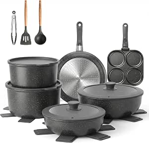 YASHE Batería de cocina 20 piezas, inducción, atóxica, sin PTFE ni PFAS