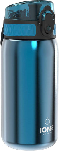 ION8 Botella Agua Inox Ligero para Niños, 400ml, Sin Aislamiento, a Prueba de Fugas, Fácil de Abrir, Cerradura Segura, Aptas para Lavavajillas, Fácil de Limpiar, Resistente a Rayones, Azul