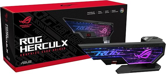ASUS ROG Herculx - Soporte para Tarjetas gráficas (Instalación sin Herramientas, Nivel de Burbuja magnética incluida, Integridad Estructural para Las gráficas más Pesadas, 72-128mm, Aura Sync) Negro