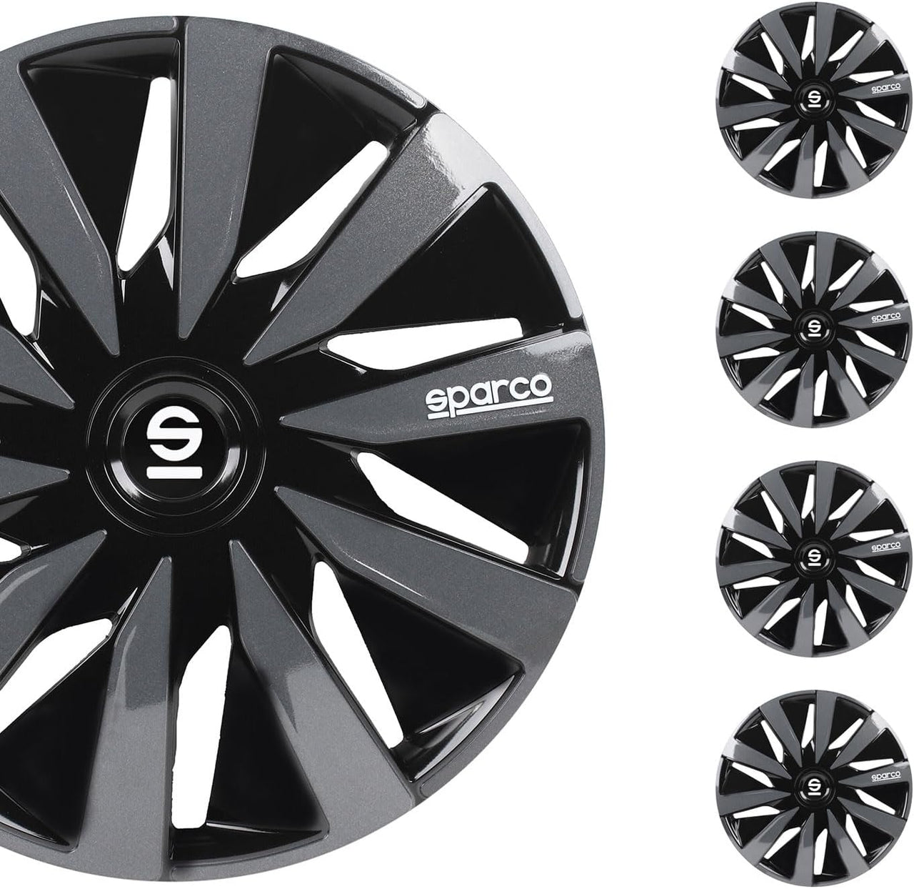 Sparco SPC1491BKGR Tapacubos Lazio, Negro/Gris, Set de 4, 14 pulgadas