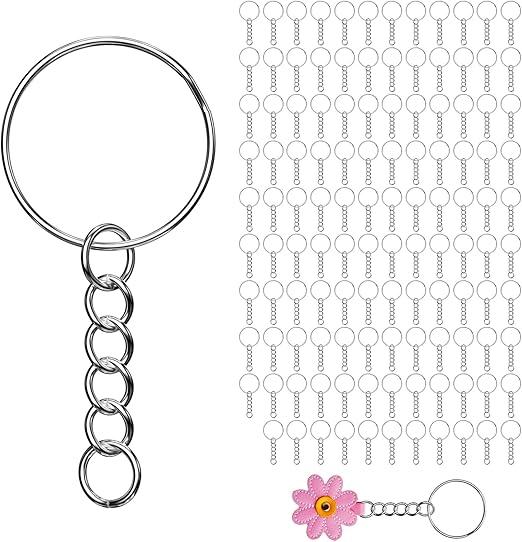 Avesteir 120 Piezas anillas llaveros, argollas con Cadena de metal, arandela para Organizar Llaves, manualidades adornos y bricolaje (25mm)