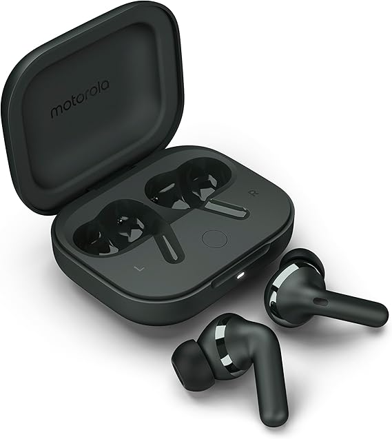 motorola, Auriculares Moto Buds+ con Sound by Bose, Dos Controladores dinámicos y Sonido de Optima resolución, Dolby Head Tracking y Dolby Atmos, cancelación Activa de Ruido dinámica, Negro