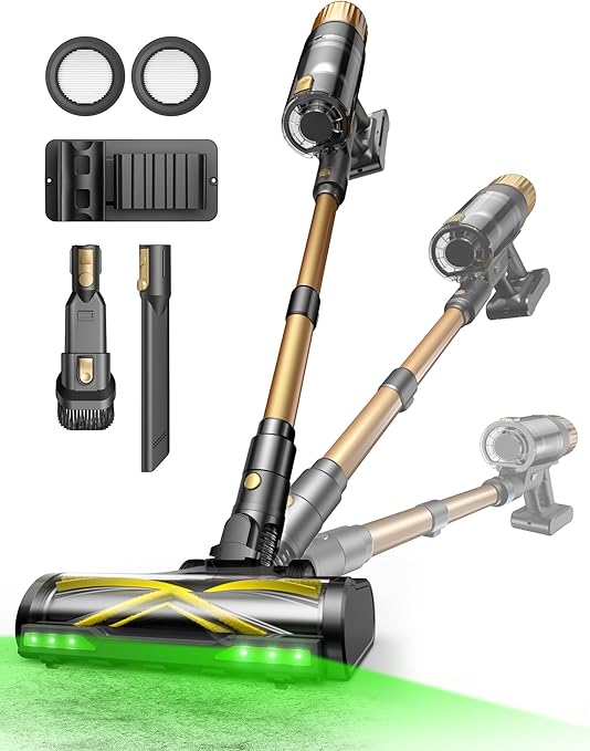 Ultenic U15 Aspiradora sin Cable 50Kpa/65Min, Autoportante, Luz Verde, Aspirador de Mano con Sistema de 6 Filtros, Anti-Enredos, Uso Doméstico, Ideal para Alfombras,Sofá,Coche, Pelo de Mascotas
