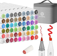 GC QUILL Rotuladores de alcohol (53 colores, punta de pincel y cincel) + 1 rotulador de alcohol incoloro para dibujo, colorear, rendering GC-MK54