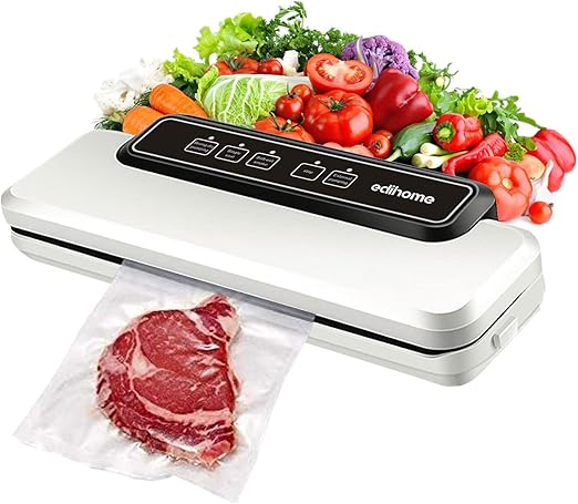 Edihome, Envasadora al Vacio, Profesional, Domestica, 110W, Fuerte Succión, Alimentos Secos, Humedos y Frescos, Incluye 10 Bolsas de Grado Alimenticio