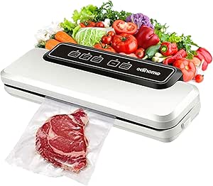Edihome, Envasadora al Vacio, Profesional, Domestica, 110W, Fuerte Succión, Alimentos Secos, Humedos y Frescos, Incluye 10 Bolsas de Grado Alimenticio