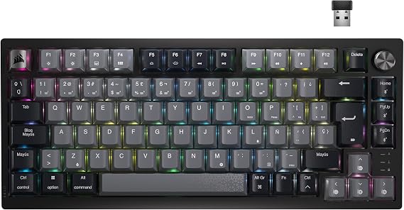 CORSAIR K65 PLUS WIRELESS 75% RGB Teclado Mecánico para Juegos Intercambiable en Caliente - Interruptores Lineales Rojos CORSAIR MLX Prelubricados - Insonorización - Teclados PBT - QWERTY ES - Negro