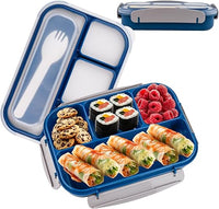 BigKego Fiambrera de 1000 ml con 4 compartimentos, a prueba de fugas, caja de desayuno, caja de aperitivos, sin BPA, para escuela, oficina, pícnic y viajes (azul)