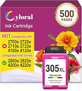 Cyloral 305XL Cartucho Tinta para HP 305XL DeskJet 2800e 2820e 4220e 4200e 2810e 2821e 2822e 2823e 4210e 4222e 4230e 2700e 2710e 2720e 2722e 4110e 4120e Tinta Impresora para HP 305 XL Cartucho Color