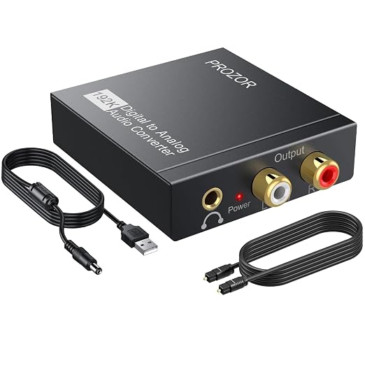 PROZOR DAC Convertidor Audio ABS 192kHz Conversor Digital a Analógico Adaptador de Audio Digital Coaxial Toslink a Analógico Estéreo L/R RCA de 3,5 mm para HDTV Azul-Ray DVD Amplificador AV
