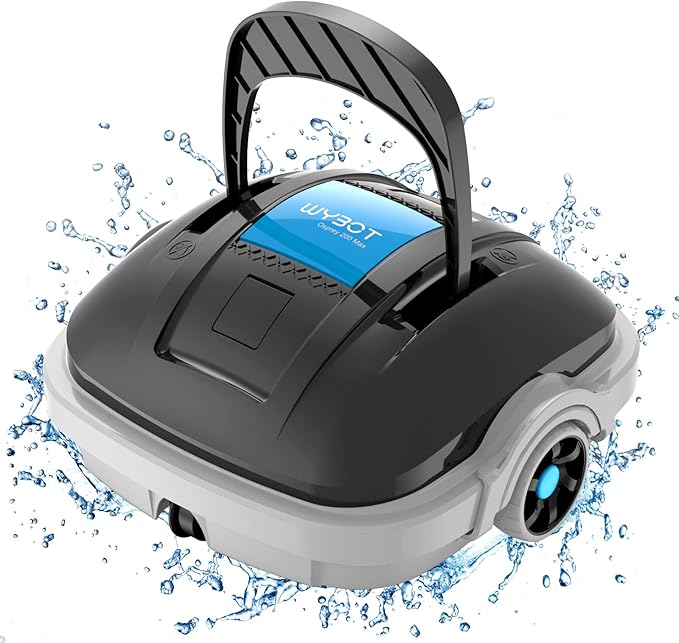 WYBOT Robot Limpiados Piscina, Aspirador de Piscina Funciona 100 Minutos, Estacionamiento Automático, Fuerte Potencia de Succión, Limpiafondos Piscina Inalámbrico hasta 80 m²