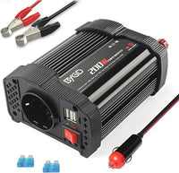 BYGD Inversor de Coche 200W/400W 12V DC a 220V 230V AC, Convertidor con Adaptador de Cargador de Coche Rápido USB Dual 3.1A, para iPad, iPhone, Tablet, Consolas y Cámping