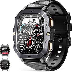 MIGOUFIT Reloj Inteligente Hombre, contestar/Hacer Llamadas, 2,02 Pulgadas, más de 100+ Modos Deportivos, rastreador de Fitness, 1ATM Reloj smartwatch Hombre Impermeable para Android iOS (Negro)