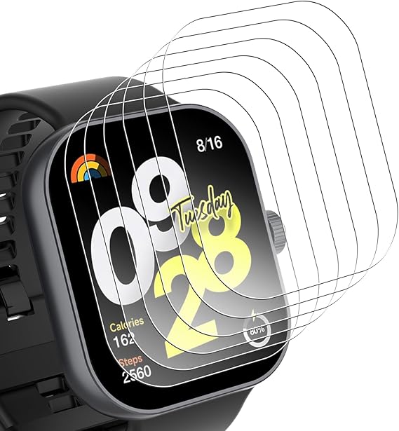 Bigqin 6 Piezas Protector de Pantalla Compatible con Xiaomi Redmi Watch 4, HD Película Cristal Templado Compatible con Xiaomi Redmi Watch 4, Anti-Arañazo