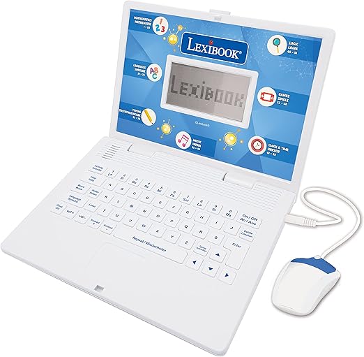 LEXIBOOK JC598i3 - Portátil educativo bilingüe con 124 actividades para aprender, tocar y música en azul/blanco (bilingüe alemán e inglés)