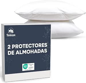 Protector de Almohada - Lote de 2 Protectores de Almohadas Impermeable con Cremallera - Certificado Oeko Tex - Tecnología Twinzen Protectores de Almohada Blancas