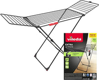 Vileda Tendedero Ultimate Extra con Patas en X (Black Edition) | Tubos 5 Veces más Resistentes | Líneas XL para Menos Marcas en Ropa | 20M para Secado | Soporte Calcetines | Ruedas para Transporte