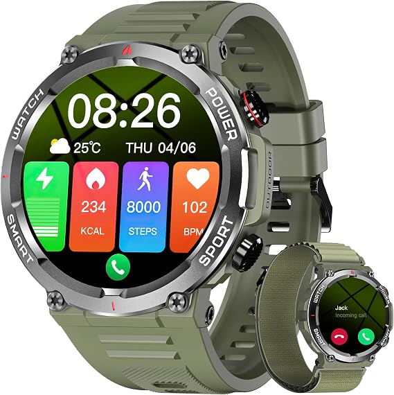 Blackview Reloj Inteligente Hombre - Llamadas Bluetooth, 1,39" Smartwatch con Pulsómetro/Oxímetro (SpO2)/Monitor de Sueño/Podómetro, 100 Modos Deportivos Pulsera Actividad para Android iOS (2 Correas)