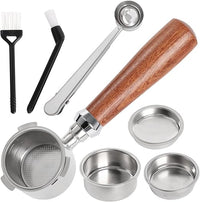 Portafiltro sin fondo 51mm，portafiltro compatible con Delonghi Dedica EC680/EC685, portafiltro de acero inoxidable de 51mm Con cesta de filtro de 1/2/4 tazas, asa de empalme de madera de nogal