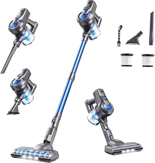 Greenote Aspiradora sin Cable,23000pa Ligero Aspiradora Inalámbrica,Aspirador Vertical con Luces LED,Multifuncional 6 en 1,Funciona 35 Mins,Peso 1,5 kg,para Suelos Duros y Alfombra de Pelo Corto