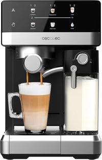 Cecotec Cafetera Express Semiautomática Táctil con Depósito de Leche Power Espresso 20 Touch & Cream. 1350W, Sistema Thermoblock, 20 Bares de Presión, Boquilla Espumadora, Depósito 1,8L, Accesorios