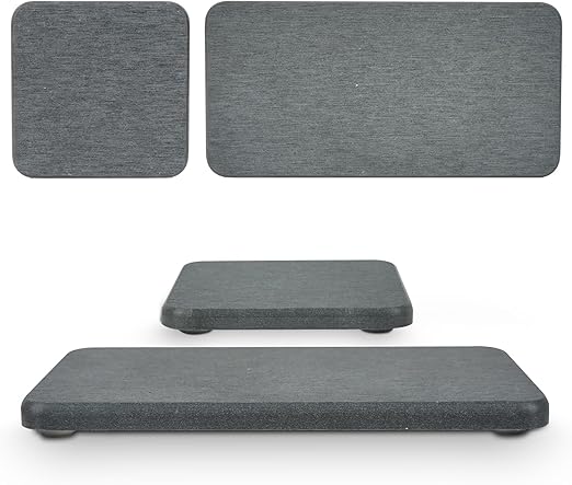 Juego de 4 alfombrillas absorbentes de agua para secar la tierra. 2 cuencos grandes y 2 pequeños con almohadilla antideslizante, papel de lija. Ideal para mostrador de cocina, debajo de plantas, baño