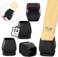 RCHYFEED Protector Patas Sillas 24 pcs, Protectores de Suelo para Patas de Silla, Negro Protector Sillas Patas, Silicona para Patas, Tapas de con Fieltro Prevent Floor Scratches (Fit: 21-25mm)