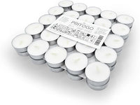 PRITOGO Velas de té, color blanco, diámetro de 3,8 x 1,2 cm, sin hollín, tiempo de combustión: 4 horas (50 unidades de aluminio), sin perfume