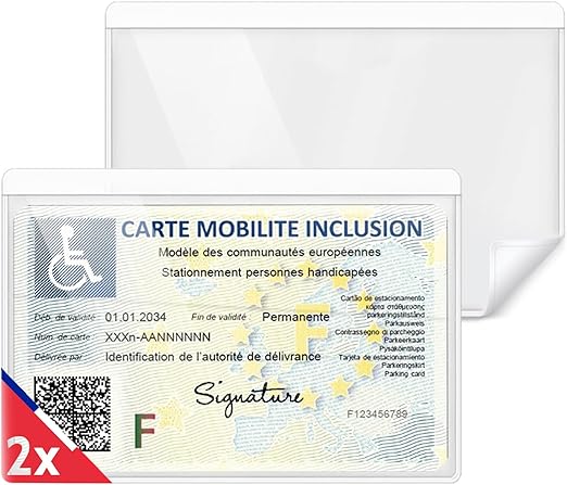 Soporte para tarjetas con discapacidad para parabrisas – Soporte para tarjetas VTC – Portatarjetas para discapacitados – Tarjeta de movilidad incluida – Fundas adhesivas transparentes (2)