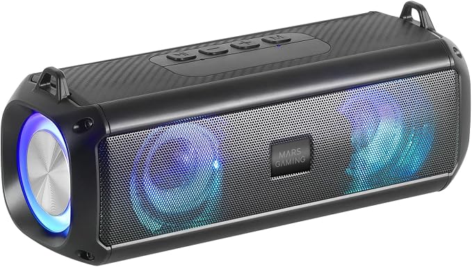 Mars Gaming MSB-XT, Altavoz Portátil + Barra de Sonido 2en1, Iluminación RGB Dinámica, Sistema de Sonido 4 Drivers 20W, Altavoz Bluetooth 5.3 + AUX/MicroSD/USB/Radio FM, Negro