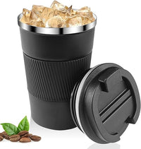 Relota Taza de Café 380mL Negro, Termo Cafe para Llevar 304 Acero Inoxidable Reutilizables Vaso Termico Cafe Antigoteo para Coche, Termo Café Hermético para Café Frío y Caliente, Leche y Té