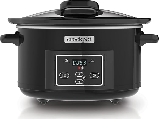 Crockpot Lift and Serve Olla de Cocción Lenta Digital | 4,7 L (Hasta 5 Personas) | Con Tapa Abatible y Temporizador de Cuenta Atrás Programable | Eficiencia Energética | Negra [CSC052]