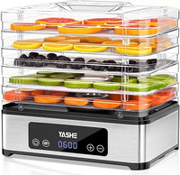 YASHE Deshidratador de Alimentos, Deshidratadora de Alimentos con 5 Bandejas de Acero Inoxidable, 400W, Timer y Temperatura Ajustables para Carne Seca, Hierbas, Frutas y Golosinas para Perros