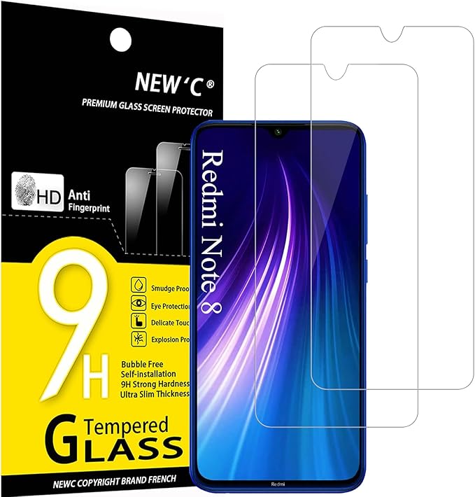 NEW'C 2 Piezas, Protector Pantalla para Xiaomi Redmi Note 8, Note 8 2021, Xiaomi Mi 9 Lite, Antiarañazos, Antihuellas, Sin Burbujas, Dureza 9H, 0.33 mm Ultra Transparente, Ultra Resistente