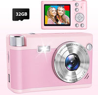 Cámara Digital Compacta, 48MP 1080P HD Autofocus Camara de Fotos con 32GB Tarjeta 1300mAh Baterías, 18X Zoom Digital, Camera Portátil para Estudiantes Adolescentes Principiantes Niños Infantil, Rosa