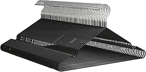 PORTENTUM Perchas de Metal con Revestimiento de Goma, Juego de 50, Color Negro. Ahorro de Espacio, Perchas Antideslizantes, Resistentes para Ropa Pesada, Muescas para Vestidos