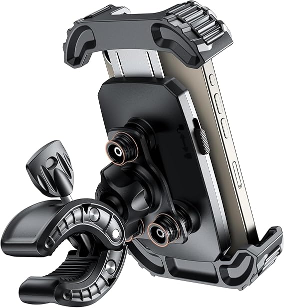 Soporte Móvil Moto Antivibración, Soporte Teléfono Bicicleta, [Absorción de Impactos Múltiples][1S Liberación con un Botón] 360°Rotación, para iPhone 11~16 Series,Huawei, Samsung, 4,7-6,8" Smartphone