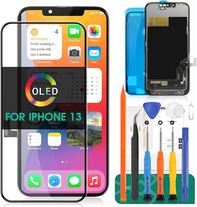Pantalla OLED de repuesto para iPhone 13, pantalla LCD para iPhone 13, pantalla táctil A2631, kit de reparación de montaje digitalizador (negro, área de visualización original)