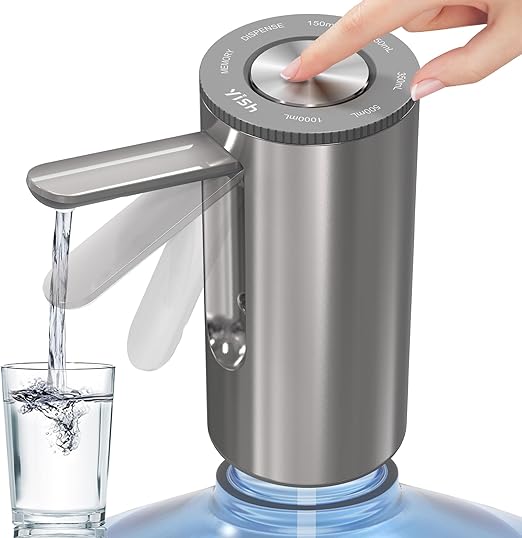 YISH Wasserflaschen Pumpe 5 Gallonen：Wasserspender Pumpe Tragbare mit Klappbarer Wasserauslass, Unterstützt USB-Laden, Wasserspender Automatische Mit 2 Adaptern, Für Zuhause, Küche, Büro, Camping