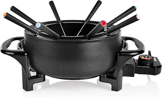 Tristar FO-1107 Olla eléctrica Multifuncional para Fondue de Queso, Chocolate o China, Volumen 1.5 litros, 1000 W, Apta para 8 Personas, Mate Negro